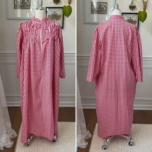 Vintage 70s Styled by Saybury Red Gingham House Coat Nightgown S M